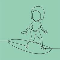 doorlopende lijntekening op iemand is aan het surfen vector