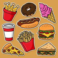 sticker set fastfood cartoon vector