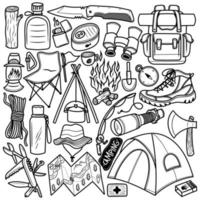 set camping handgetekende doodle vector