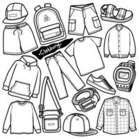 set kleding handgetekende doodle vector