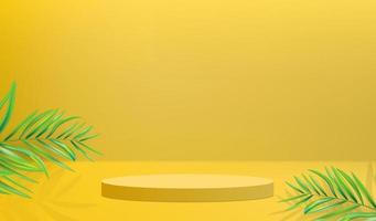 premium show 3d geel podium met zonlichtplantschaduw voor productpresentatie. vector