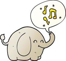 cartoon trompetterende olifant en tekstballon in vloeiende gradiëntstijl vector