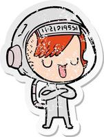 verontruste sticker van een cartoon-astronautvrouw vector