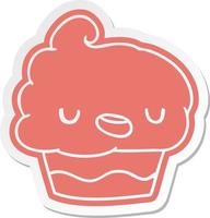 cartoon sticker kawaii van een schattige cupcake vector