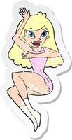 retro verontruste sticker van een cartoonvrouw in lingerie vector