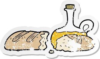 noodlijdende sticker van een cartoon met brood en olie vector