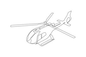 enkele doorlopende lijntekening van een helikopter die vliegt. handtekeningstijl voor transportconcept vector