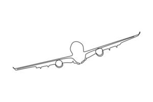 een vliegtuig is een type vliegtuig voor het vervoer van passagiers en luchtvracht - enkele lijntekening. handstijl getekend voor transport en reizen concept. vector illustratie