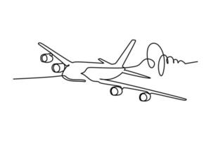 enkele lijntekening van een vliegtuig. een type vliegtuig voor het vervoer van passagiers en luchtvracht. illustratie voor transport of bedrijfsconcept vector