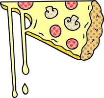 eigenzinnige cartoon cheesy pizza in stripboekstijl vector