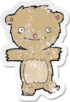 retro noodlijdende sticker van een cartoon teddybeer vector