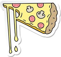sticker van een eigenzinnige, met de hand getekende cartoon cheesy pizza vector