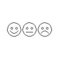 set 3 basisemotie, verdrietig, plat, glimlach. pixel art lijn pictogram vector pictogram illustratie