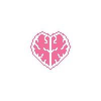 rationele liefde, hersenhart. pixel art lijn pictogram vector pictogram illustratie
