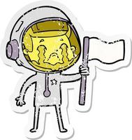 verontruste sticker van een cartoon huilende astronaut vector