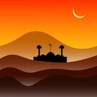moskee silhouet op schemering in bergen. vector