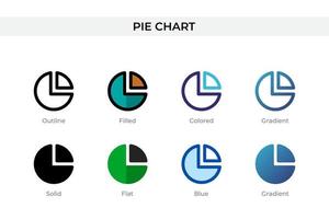 cirkeldiagram icoon in verschillende stijl. cirkeldiagram vector iconen ontworpen in omtrek, effen, gekleurd, gevuld, verloop en vlakke stijl. symbool, logo afbeelding. vector illustratie