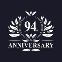 94 jaar jubileumlogo, luxe 94-jarig jubileumontwerp. vector