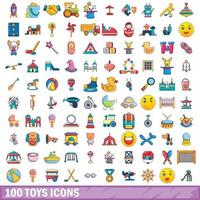 100 speelgoed iconen set, cartoon stijl vector