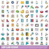 100 laboratorium iconen set, cartoon stijl vector