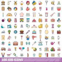 100 baan iconen set, cartoon stijl vector