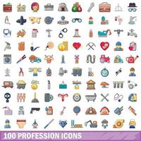 100 beroep iconen set, cartoon stijl vector