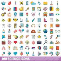 100 wetenschap iconen set, cartoon stijl vector