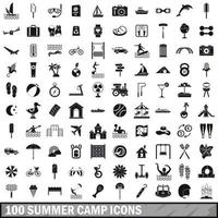 100 zomerkamp iconen set, eenvoudige stijl vector