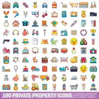 100 privé-eigendom iconen set, cartoon stijl vector