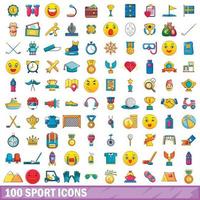 100 sport iconen set, cartoon stijl vector