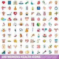 100 vrouwen gezondheid iconen set, cartoon stijl vector