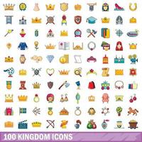 100 koninkrijk iconen set, cartoon stijl vector