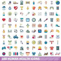 100 menselijke gezondheid iconen set, cartoon stijl vector