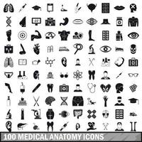 100 medische anatomie iconen set, eenvoudige stijl vector