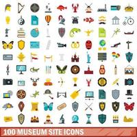 100 museum site iconen set, vlakke stijl vector