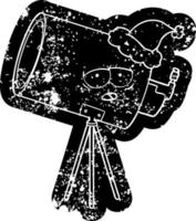 cartoon icoon van een verveelde telescoop met gezicht met kerstmuts vector