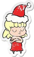 verontruste sticker cartoon van een onverschillige vrouw met een kerstmuts vector