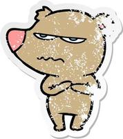 verontruste sticker van een cartoon van een boze beer vector