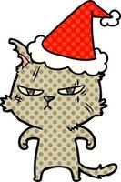 stoere stripachtige illustratie van een kat met een kerstmuts vector