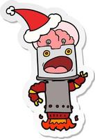 sticker cartoon van een robot met een kerstmuts vector