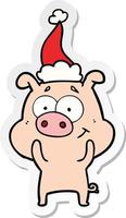 vrolijke sticker cartoon van een varken met een kerstmuts vector