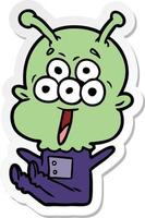 sticker van een happy cartoon alien vector