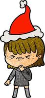 getextureerde cartoon van een meisje dat spijt heeft van een fout met een kerstmuts vector