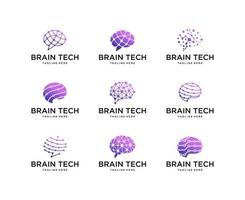 set van abstracte hersenen logo ontwerp vector. logo voor wetenschappelijke innovatie, machine learning, ai, medische onderzoekstechnologie vector
