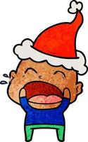getextureerde cartoon van een schreeuwende kale man met een kerstmuts vector