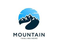 bergtoppen rivierkreek eenvoudig logo ontwerp vector