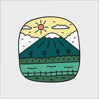 het ontwerp van de natuurweergave van de bergen voor badge, sticker, t-shirtontwerp vector