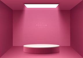 realistische rode kastanjebruine, roze abstracte 3D-studioruimte met realistisch voetstukpodium en gloeiend plafondlicht. abstracte minimale wandscène voor weergave van mockupproducten, podium voor showcase. vectoreps10. vector