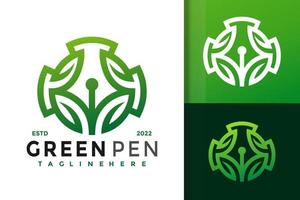 groene pen blad modern logo vector ontwerpsjabloon