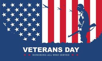veteranendag poster.eer iedereen die heeft gediend. veteranendagillustratie met Amerikaanse vlag en soldaten vector